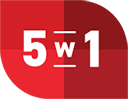 Czerwone logo z białym napisem \'5 w 1\' na tle podzielonym na cztery części.