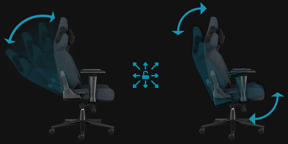 Fotel GENESIS Nitro 800 Szary wizualizacja odchylenia oparcia i funkcji bujania regulacja siedziska oparcia bujania blokada oparcia regulacja wysokości