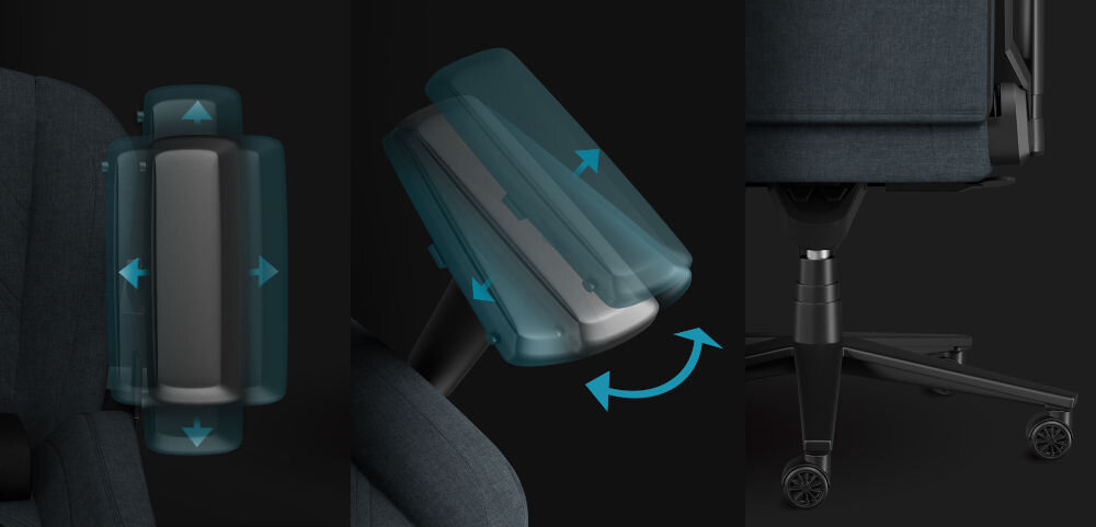 Fotel GENESIS Nitro 800 Szary wizualizacja sposobu regulacji podłokietników regulowane podłokietniki duże koła dopasowanie do sylwetki