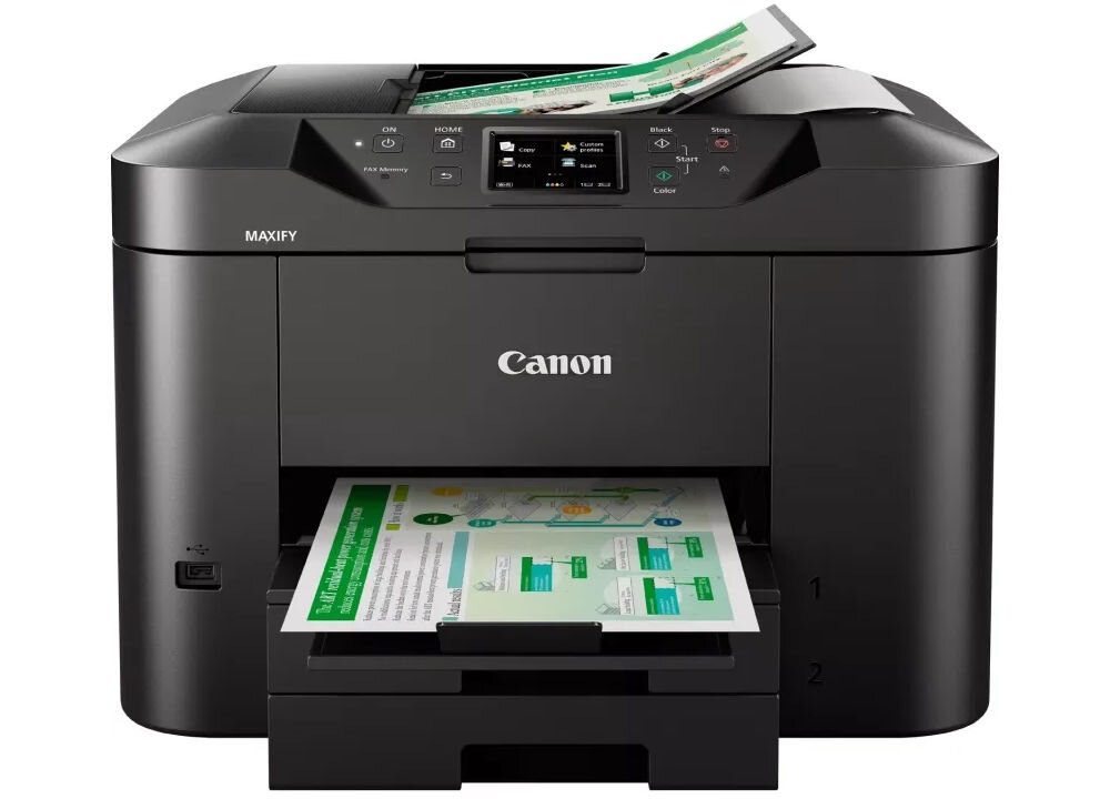 Urządzenie wielofunkcyjne CANON Maxify MB2750 Druk w kolorze, Automatyczny druk dwustronny, Wi-Fi  prezentacja urządzenia od przodu na białym tle druk dwustronny duplex obniżenie kosztów redukcja zużycia papieru