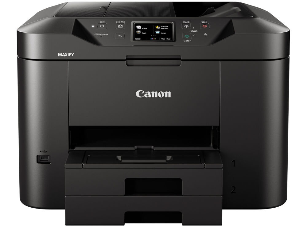 Urządzenie wielofunkcyjne CANON Maxify MB2750 Druk w kolorze, Automatyczny druk dwustronny, Wi-Fi  prezentacja urządzenia od przodu na białym tle przeznaczenie cechy 4w1 organizacja przestrzeni