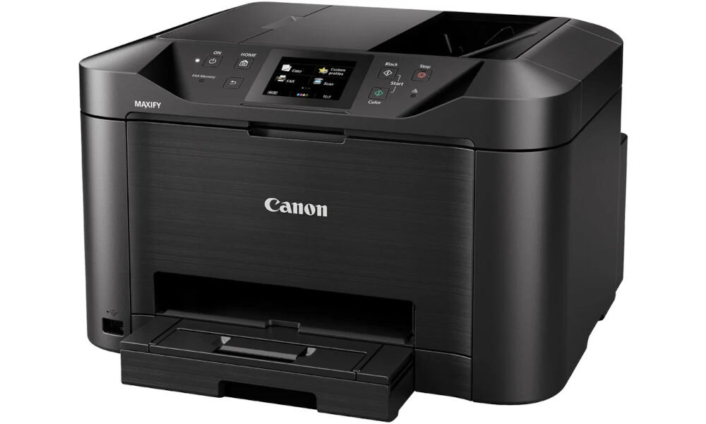 Urządzenie wielofunkcyjne CANON MAXIFY MB5150 Druk w kolorze, Automatyczny druk dwustronny, Wi-Fi  prezentacja urządzenia pod kątem na białym tle wymiary stabilność