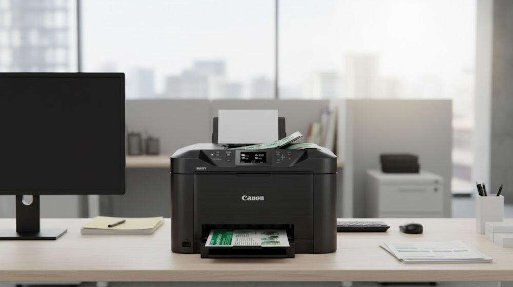 Urządzenie wielofunkcyjne CANON Maxify MB5155 Druk w kolorze, Automatyczny druk dwustronny, Wi-Fi  prezentacja urządzenia na biurku w biurze