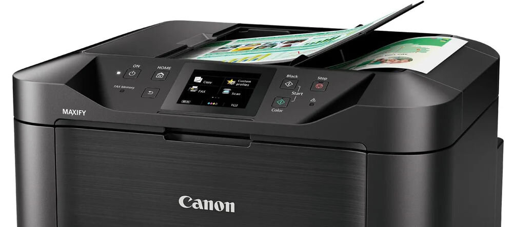 Urządzenie wielofunkcyjne CANON Maxify MB5155 Druk w kolorze, Automatyczny druk dwustronny, Wi-Fi zbliżenie na górną część urządzenia ADF automatyczny podajnik dokumentów pojemność eliminacja konieczności ręcznego układania każdej strony na szybie skanera oszczędność czasu