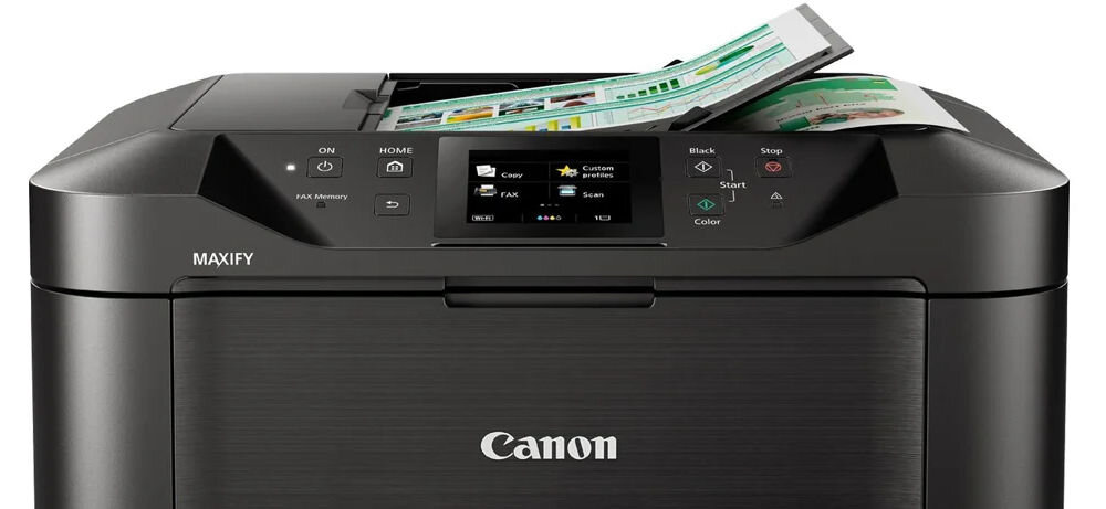 Urządzenie wielofunkcyjne CANON Maxify MB5155 Druk w kolorze, Automatyczny druk dwustronny, Wi-Fi  zbliżenie na górną część urządzenia kolorowy faks standard szybkość czas przesyłania pamięć urządzenia szybkie wybieranie rozdzielczość ułatwienie codziennej komunikacji