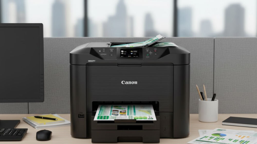 Urządzenie wielofunkcyjne CANON Maxify MB5450 Druk w kolorze, Automatyczny druk dwustronny, Wi-Fi  prezentacja urządzenia na biurku w biurze