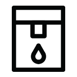 Czarna ikona przedstawiająca prostokąt z kroplą wody na dole, sugerująca funkcję dystrybutora wody.