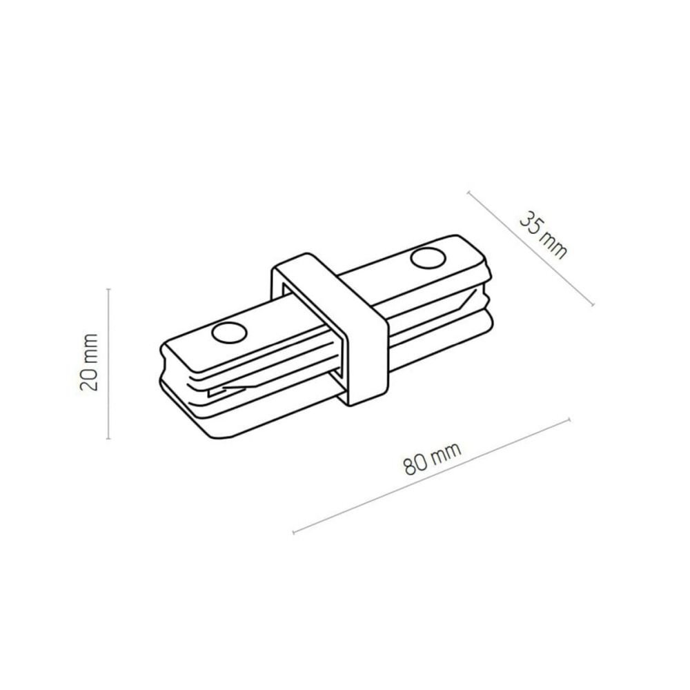 Schematyczny rysunek łącznika prostego 1-fazowego do szynoprzewodu z wymiarami: 20 mm, 35 mm i 80 mm.