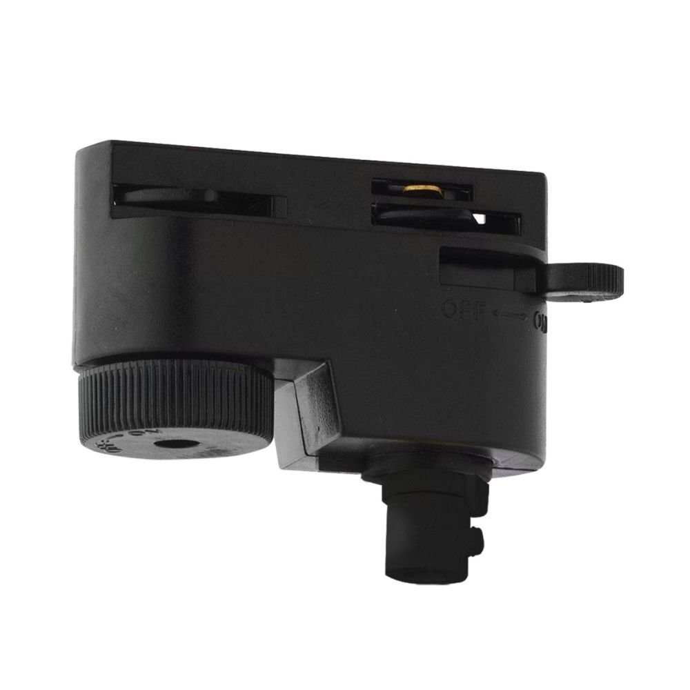 Czarny adapter do szynoprzewodu 1-fazowego z widocznym pokrętłem i oznaczeniami \'OFF\' oraz \'ON\'.