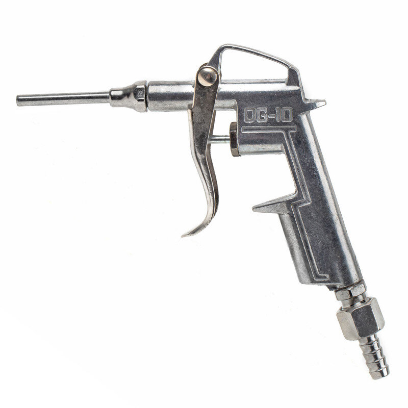 Metalowy pistolet do przedmuchiwania z długą dyszą i napisem \'OG-10\' na korpusie. Posiada uchwyt i mechanizm spustowy.