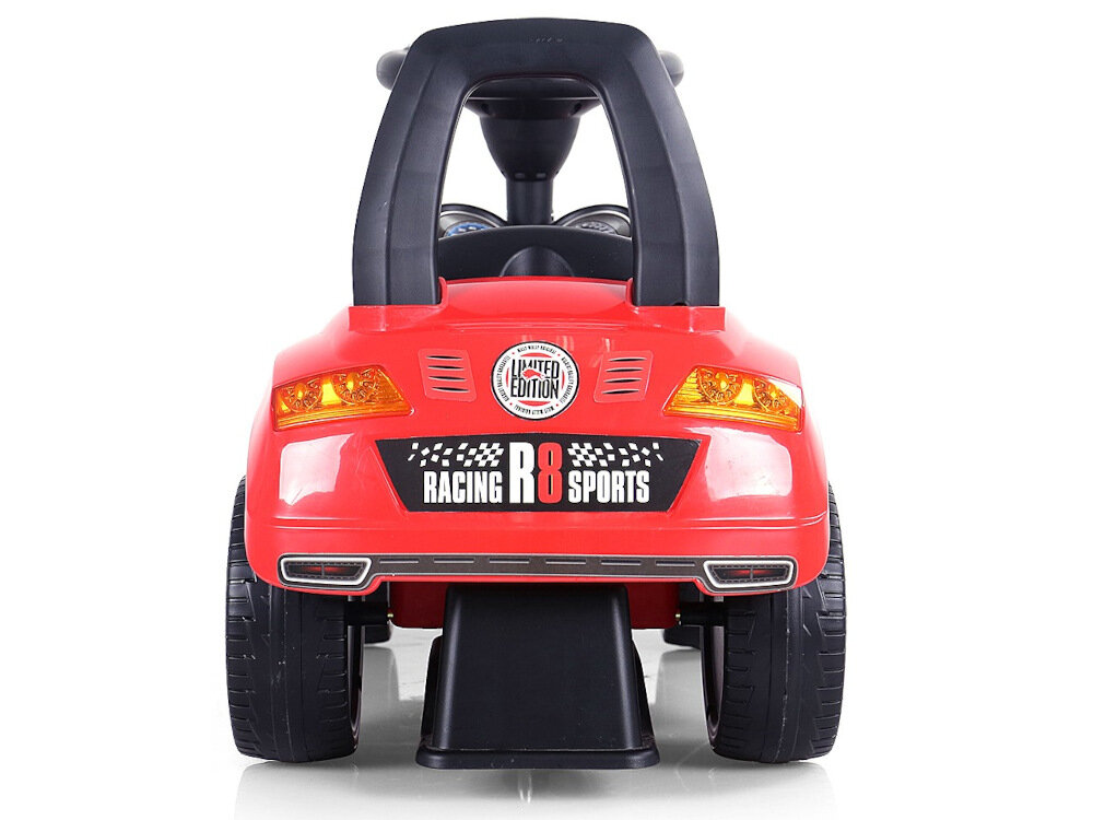 Jeździk MILLY MALLY Racer Niebieski zasilanie dwie baterie AA zabezpieczenie przed wywróceniem się pojazdu