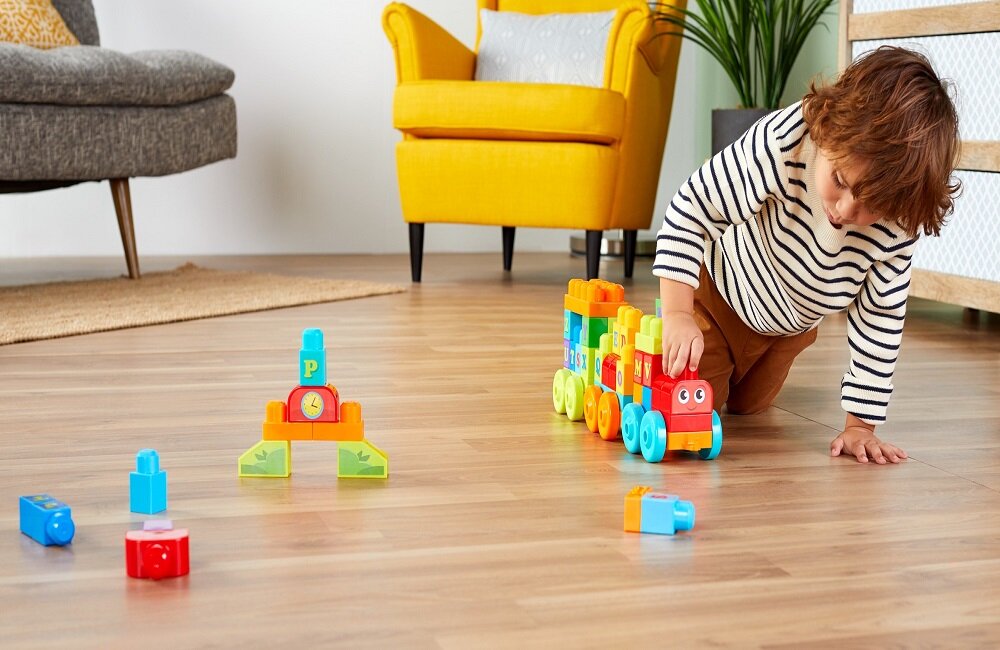 Klocki FISHER PRICE Mega Bloks Pociąg ABC DXH35 Szybka nauka alfabetu