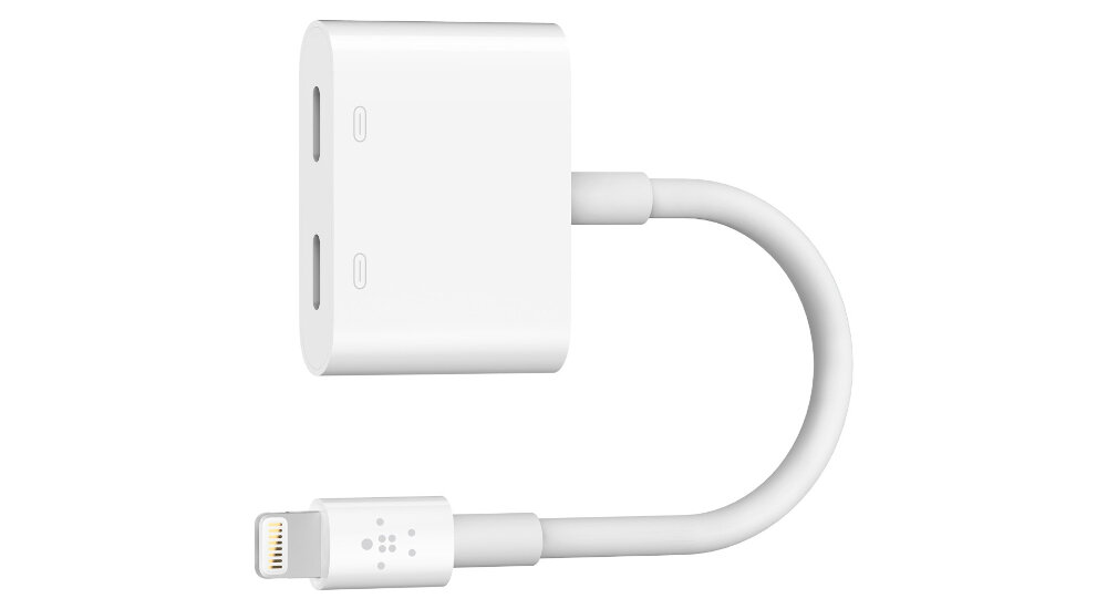Adapter Lightning - 2 x Lightning Belkin RockStar F8J198BTWHT ładowanie słuchanie muzyki melodia podwójne złącza