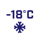Ikona przedstawia symbol płatka śniegu z tekstem \'-18°C\' powyżej, w kolorze niebieskim.
