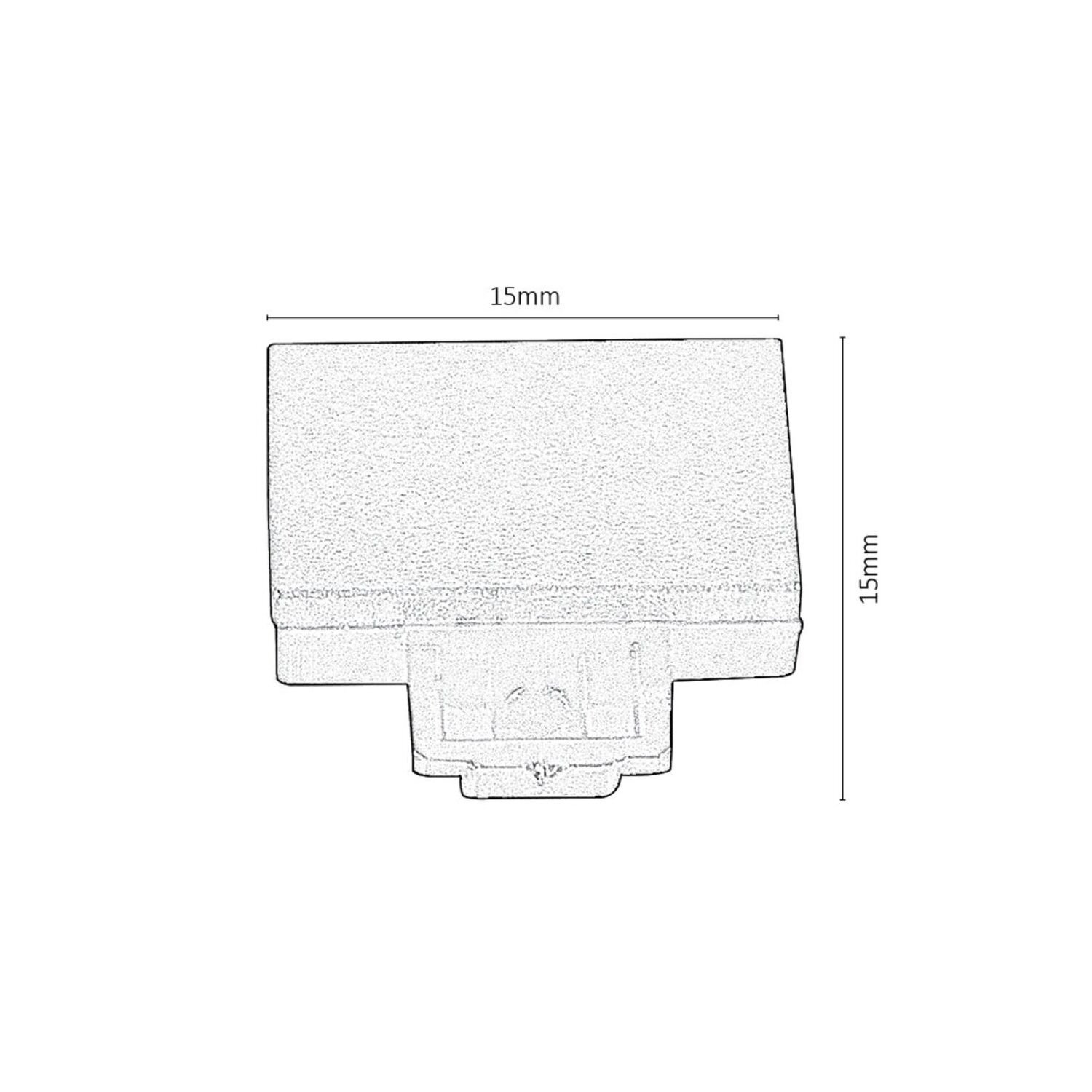 Rysunek techniczny przedstawiający końcówkę do szynoprzewodu z wymiarami 15mm x 15mm.