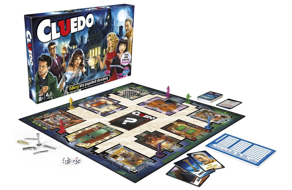 Gra planszowa HASBRO Cluedo  plansza pionki zasady karty rozgrywka zabawa rodzina na wieczór dla dzieci 