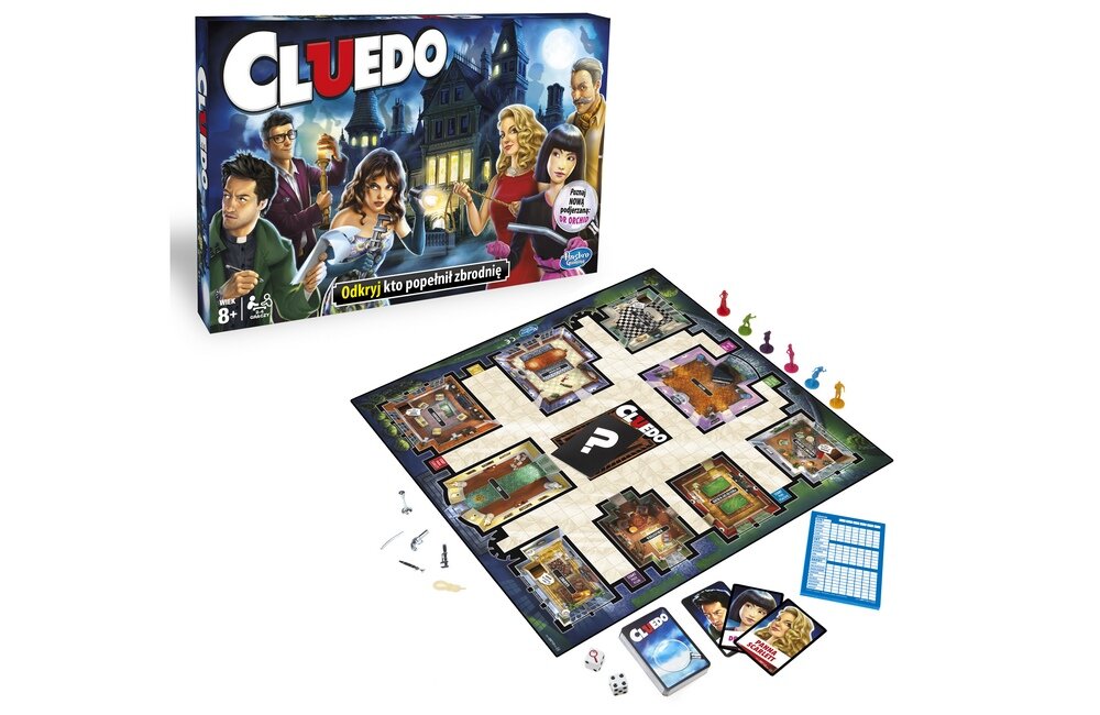 Gra planszowa HASBRO Cluedo  plansza pionki zasady karty rozgrywka zabawa rodzina na wieczór dla dzieci 