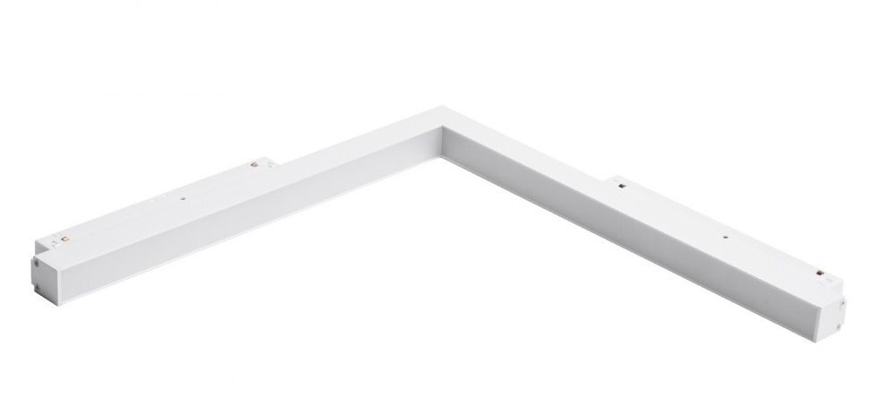 Biała, narożna lampa szynowa LED o prostokątnym kształcie, widoczna na jednolitym białym tle.