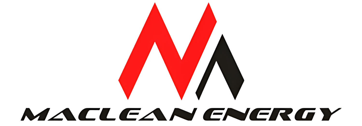 Logo z czerwonym i czarnym symbolem oraz napisem \'MACLEAN ENERGY\'.