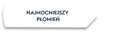 Biały prostokąt z czarnym obramowaniem zawiera tekst \'NAJMOCNIEJSZY PŁOMIEŃ\' napisany ciemnoniebieską czcionką.
