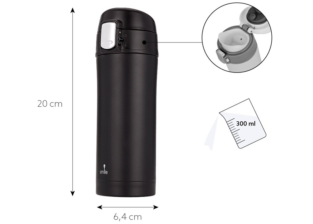 Termos SMILE STT-1-2 Czarny 300 ml poręczny, odpowiedni rozmiar, minimalistyczna forma, do każdego stylu
