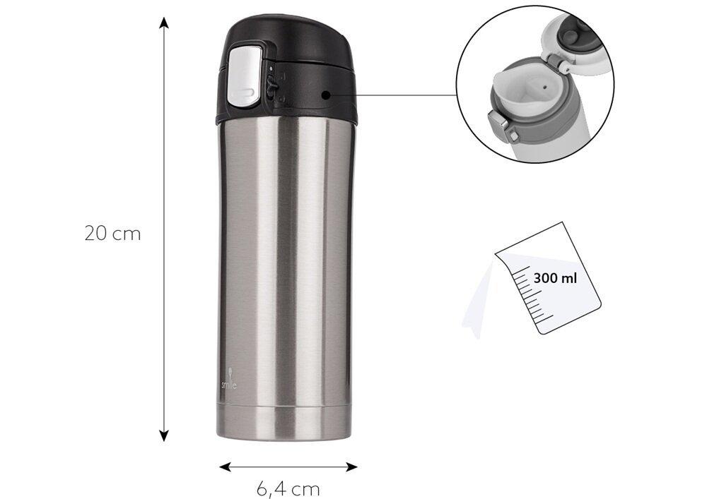 Termos SMILE STT-1-12 Stalowo-czarny 300 ml poręczny, odpowiedni rozmiar, minimalistyczna forma, do każdego stylu