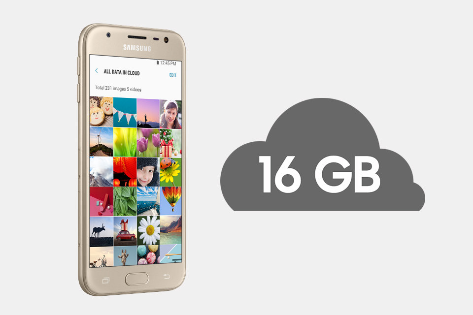 Samsung Duża pojemność pamięci wewnętrznej smartfona (16 GB). Łatwo rozszerzysz aż o 256 GB