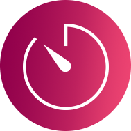 Ikona przedstawia biały symbol zegara na różowym tle.