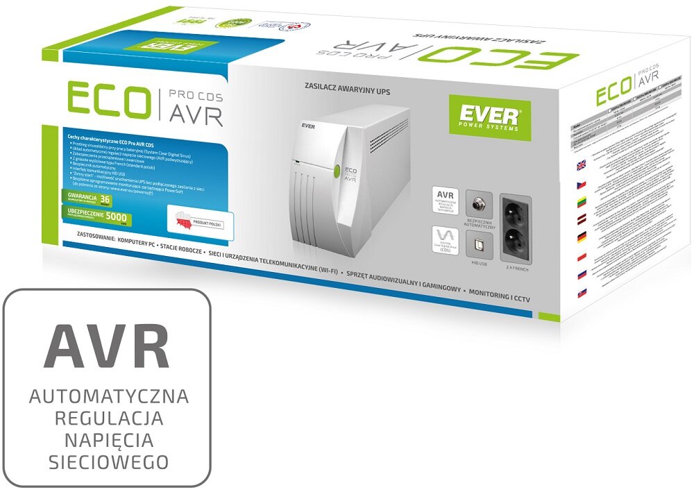 Zasilacz UPS EVER Eco Pro 1200 AVR CDS - kompaktowy zasilacz