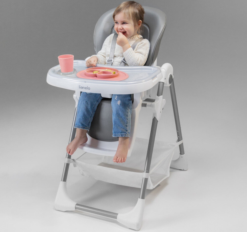 Krzesełko do karmienia LIONELO Linn Plus Szary Do 15 kg od 6 miesiaca do 3 roku zycia stalowy stelaż
