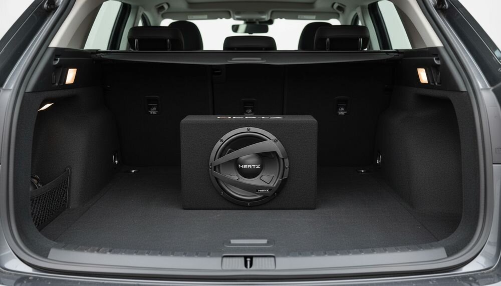 HERTZ DBX 25.3 subwoofer samochodowy, dynamiczny bas, pasywna skrzynia, subwoofer w bagażniku