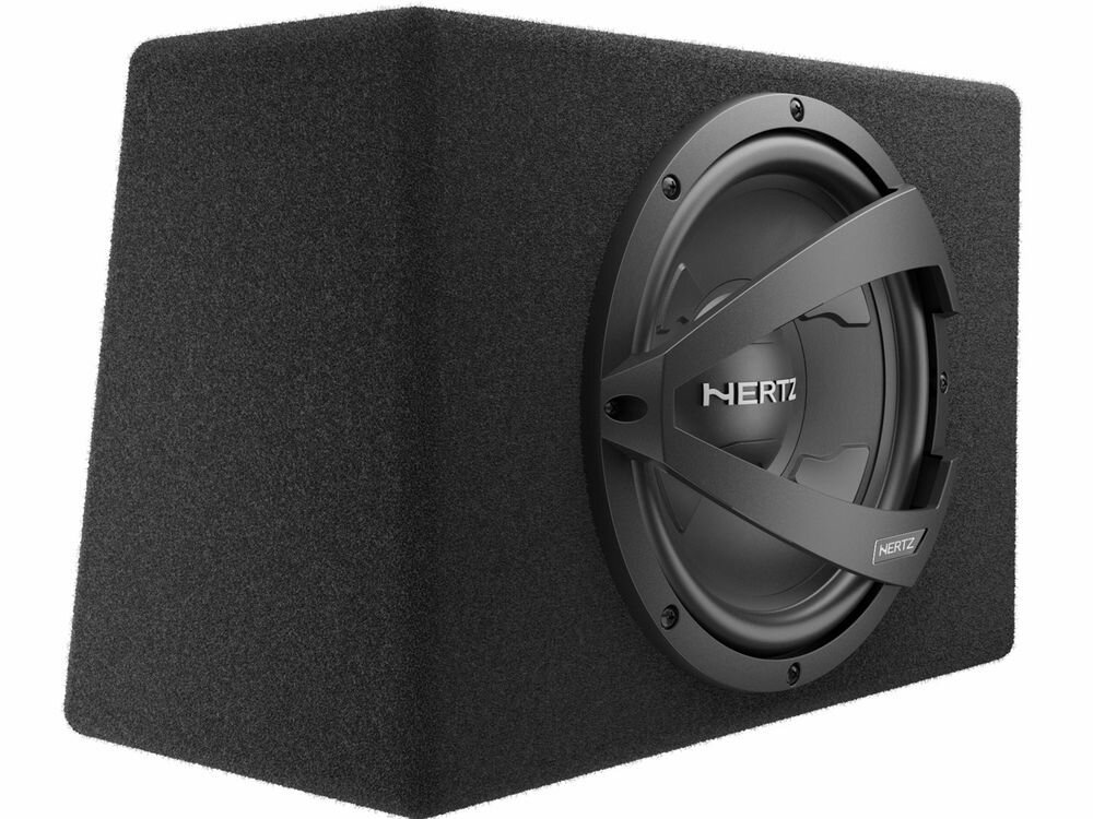 HERTZ DBX 25.3 obudowa MDF, pochylona tylna ścianka, sztywna konstrukcja, subwoofer na białym tle