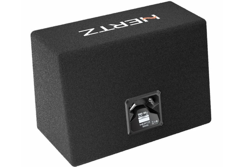 HERTZ DBX 25.3 subwoofer 150 W, pasmo 32–400 Hz, impedancja 4 Ω, wymiary 443 x 298 x 227 mm, subwoofer na białym tle