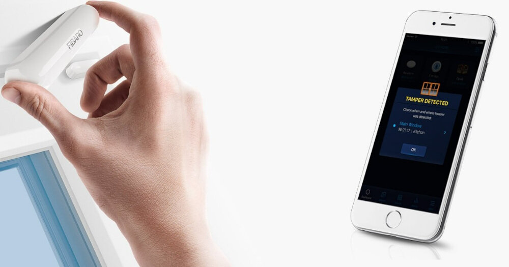 Czujnik otwarcia drzwi i okien FIBARO Sensor 2 FGDW-002-7 technologia Z-Wave konfiguracja aplikacja Apple HomeKit sterowanie z dowolnego miejsca na swiecie