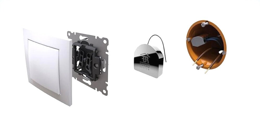 Przełącznik FIBARO Double Switch 2 montaż złącza o powiększonym przekroju miniaturowy rozmiar