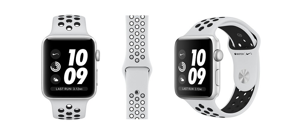 APPLE Watch 3   Nike+ 38mm Gwiezdna szarość  opaska sportowa w kolorze czarnym widok front skos pasek biały