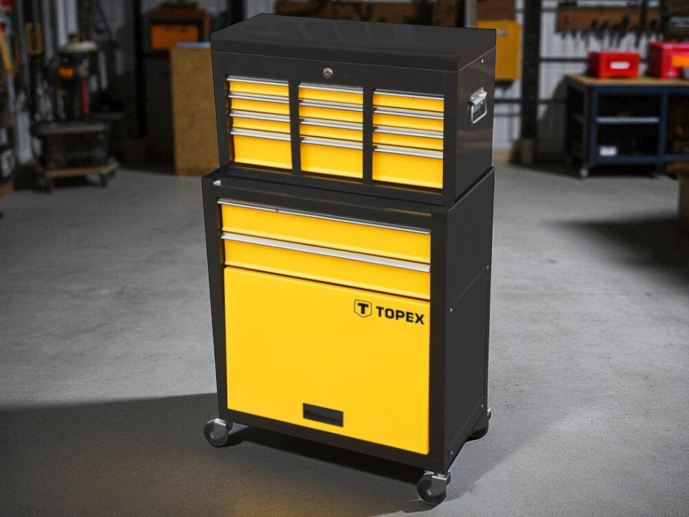 Szafka narzędziowa Topex 2 moduły mobilna na kółkach półka skrzynia blat roboczy