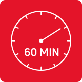 Czerwona ikona z białym zegarem wskazującym 60 minut.