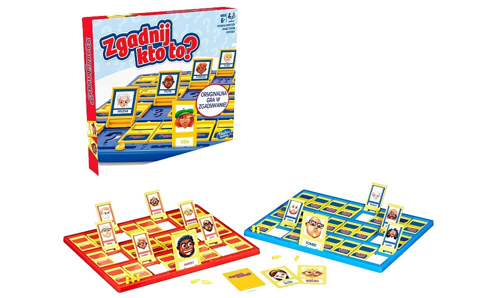 Gra planszowa HASBRO Zgadnij kto to pionki plansza elementy zasady zabawa rodzina wieczór przyjaciele rozrywka