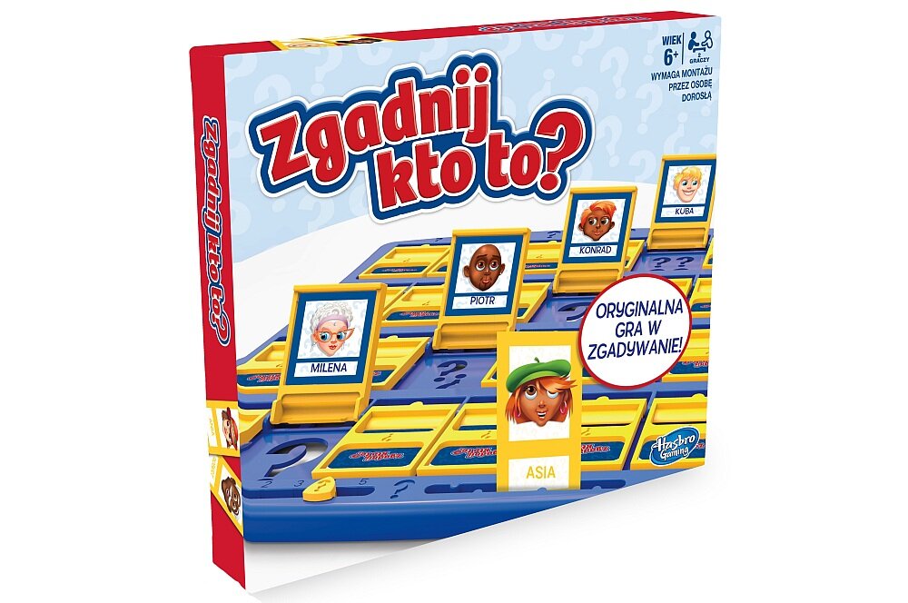 Gra planszowa HASBRO Zgadnij kto to pionki plansza elementy zasady zabawa rodzina wieczór przyjaciele rozrywka