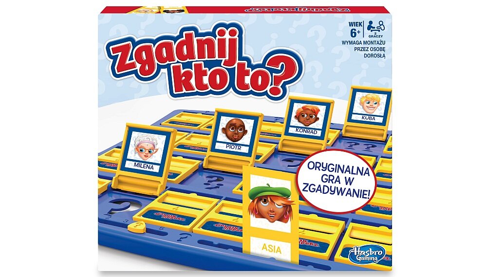 Gra planszowa HASBRO Zgadnij kto to pionki plansza elementy zasady zabawa rodzina wieczór przyjaciele rozrywka