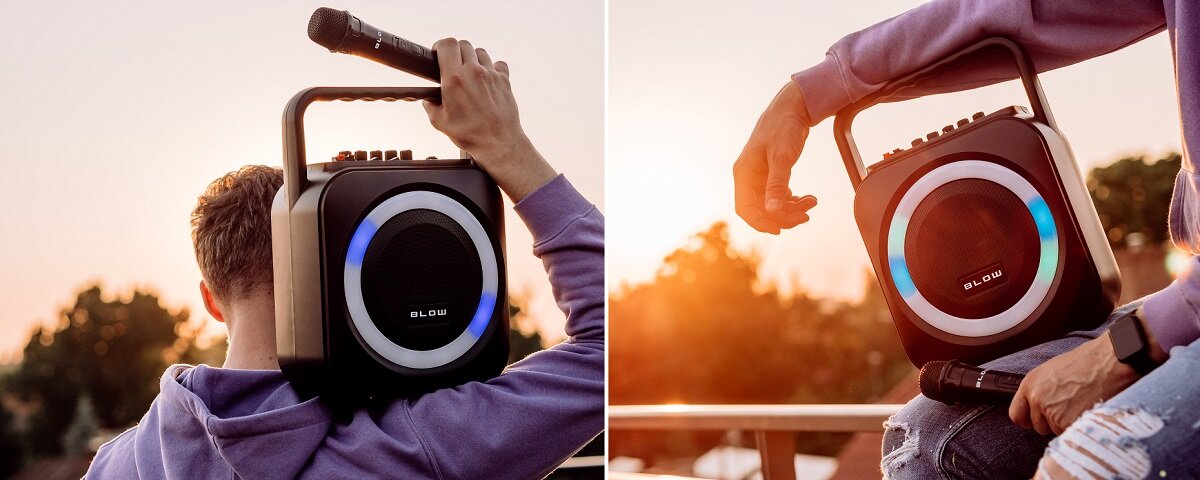 Głośnik mobilny BLOW BT-800 Czarny Dźwięk wymiary zasilanie wygląd Nowoczesny design Efekty świetlne Bluetooth Funkcja karaoke