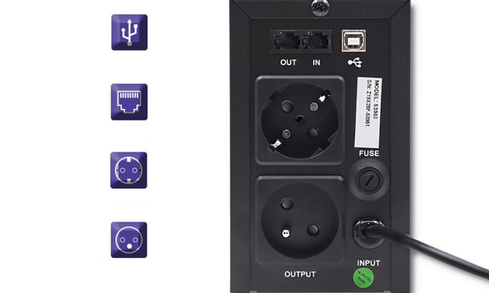 UPS QOLTEC Monolith 800VA 480W lewy