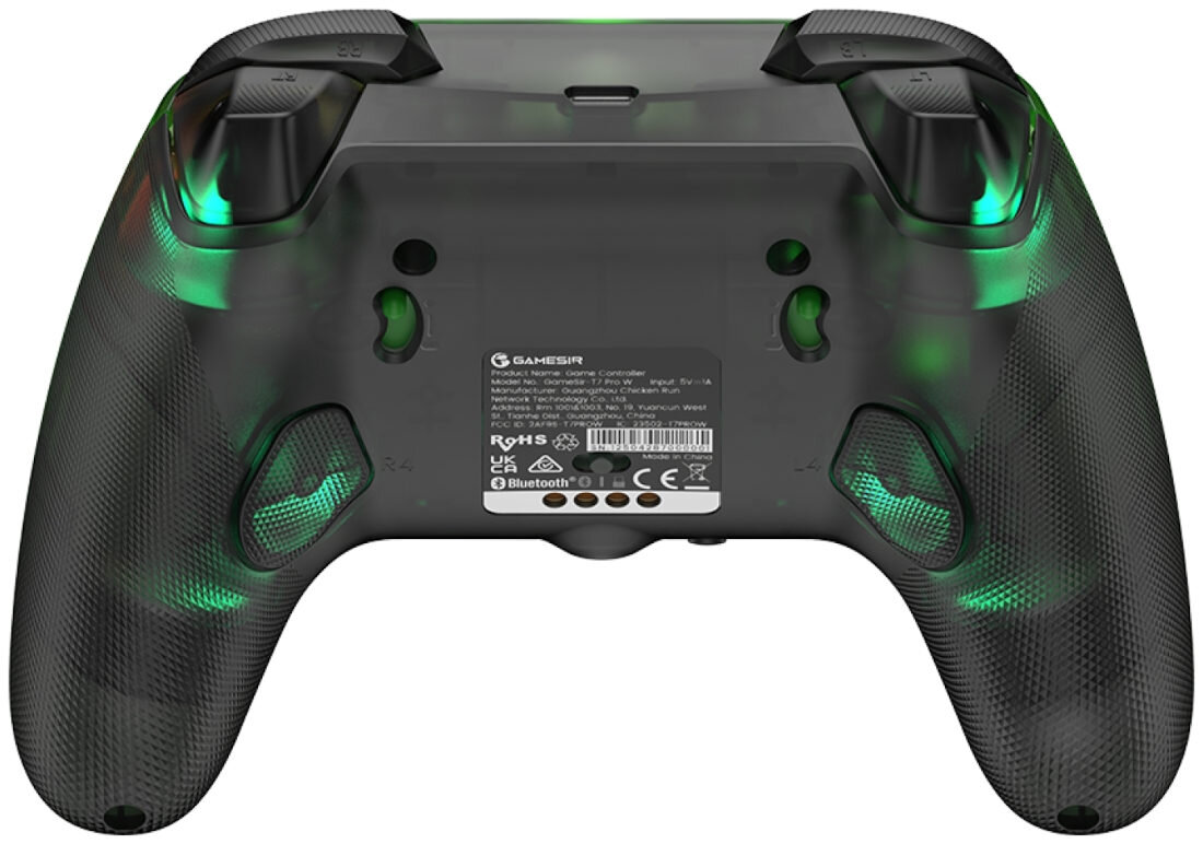 Kontroler GAMESIR T7 Pro Retro Zielony Efektowny styl retro RGB Półprzezroczysta obudowa w stylistyce retro w połączeniu z podświetleniem RGB Podświetlane elementy Cztery silniki wibracyjne Wibracje w uchwytach i spustach