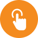 Pomarańczowa ikona z białym symbolem dłoni wskazującej palcem na ekran dotykowy.