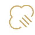 Logo przedstawia stylizowaną ikonę chmury z trzema poziomymi liniami wewnątrz, w kolorze złotym.