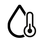 Czarny symbol przedstawiający kroplę wody z termometrem w środku.