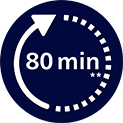 Ikona przedstawia białą strzałkę w kształcie okręgu z tekstem \'80 min\' na granatowym tle.