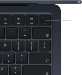 Klawiatura MacBooka Air, prawy górny róg, widać położenie przycisku Touch ID