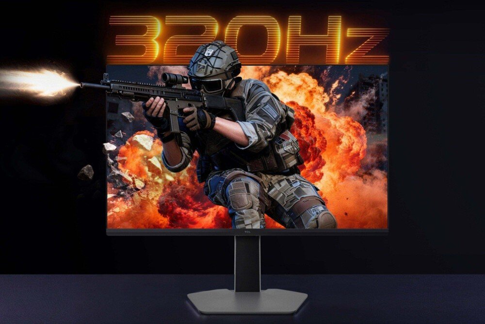 Monitor TCL 27P2A Pro Gracz FPS na ekranie monitora 27P2A Pro z napisem 320 Hz nad ekranem